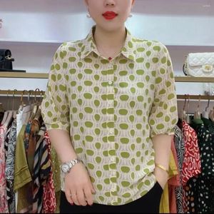 Women's T Shirts Vintage Green Polka Dot Chiffon Shirt Female Summer Design Sense Of Niche Chic Foreign Tops Fashion Women 2024