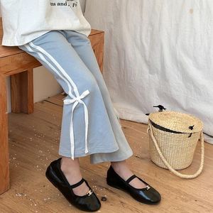 Calça infantil roupas para crianças calças longas de verão 2024 garotas flen design sensor tira vertical bow moda casual sell sell