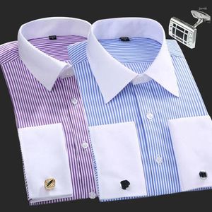 Camisas masculinas de camisa 6xl de manga longa primavera de primavera brotão francês Botão listrada formal listrada casual tamanho grande de alta qualidade sem ferro