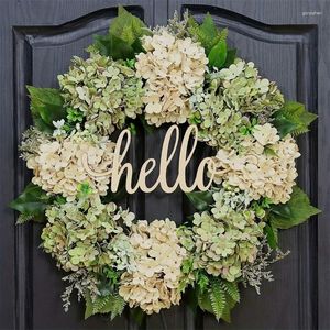 装飾的な花白アジサイの緑の葉ユーカリガーランドの家の装飾結婚式の装飾飾りのための人工花の花輪