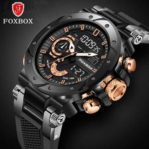 Wristwatches Top Luxury Brand FOXBOX Sports Mens Watches Quartz Chronograph Analog clock Silica gel Waterproof Military Wrist Watch For Man d240417