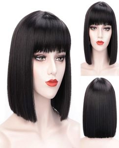AISI HAIRE Short Straight Wige with Bangs for Women Synthetic Wigs Black Purple Pink Blue Bob Wigy Heat Resistant Cosplay Hair7105722