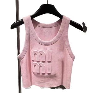 MIU New Women Candy Color Logo LetterRelief Knitted O-Neck Neeveless Tank Designer Crop Top Camis 197
