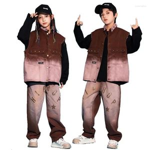 Set di abbigliamento per ragazzi ragazze gilet pellicola streetwear moda hip hop giacca sciolta jeans pantaloni per bambini costume da ballo