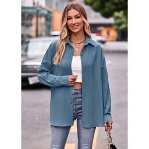 Women's Autumn 2024 And Winter New Casual Double Line Jacquard Loose Sleeve Solid Color Shirt