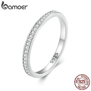 Bröllopsband 925 Sterling Silver Rings Platinum Plated Lab Created Diamond Stackable Ring for Women 240417