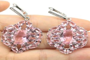 Stud 50x27mm Shecrown Zestaw biżuterii Duże różowy różowy kunzite biały cZ Women Wedding Daily Wear Srebrny wisiorek Stud7399493