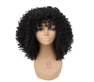 Afro Kinky Curly Peruka Naturalne czarne włosy afroamerykańskie syntetyczne peruki dla kobiet Perucas para mulheres Negras5125798