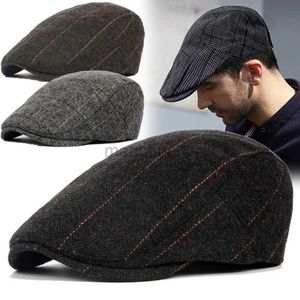 Berets Men Classic Plaid Stripe Newsboy Cap na męski zima bawełniana płaska bluszcz w stylu vintage gatsbay hat irish outdoor cabbie cabbie malarz malarz d24417