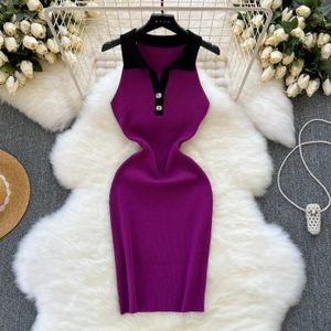 2024 SEXY ELATIC Summer Knit Pasp sukienka Kobiet Tank Bodycon Sundress Femal Beach Buttons