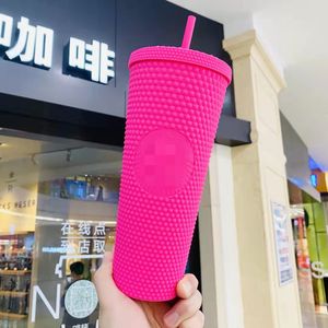 New 2023 Studded Tumblers 710ML Plastic Coffee Mug Bright Diamond Starry Straw Cup Durian Fish scale Cups Gift Product With logo