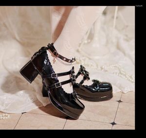 Dress Shoes Original Design Lolita Elegant High Heels Japanese Style Girl Ladies Patent Leather Halloween Platform Pumps