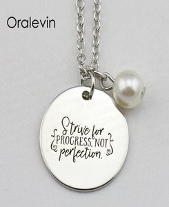 STRIVE FOR PROGRESS NOT PERFECTION Inspirational Hand Stamped Engraved Custom Pendant Female Necklace Jewelry18Inch22MM10PcsLo2894981