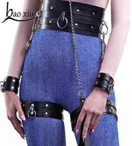 Cintura feminina sexy couro gótico gótico jarte corporal cinta cinturão cintura bondage coxa gaiola suspensa erótica de cintura larga683469183136