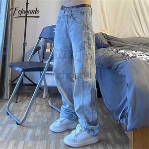 Herren Jeans Fojaganto Herren Jean Hosen Gezeiten Retro Retro gerade weit lig blaues, lockeres Ehepaar High Street Denim männlich D240417