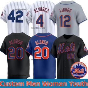 Novo 20 Pete Alonso Francisco Lindor York Jersey de beisebol 2024 Mets 35 Justin Verlander 18 Darryl Morango 31 Mike Piazza Noah Syncdergaard Edwin Diaz Brandon Nimmo