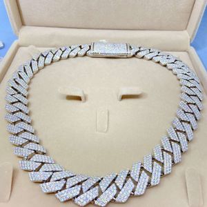 20mm Width Three Rows Hand Setting Iced Moissanite Diamond Silver Hiphop Necklace Men Trendy Cuban Chain