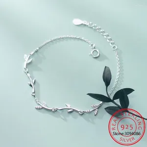 Link Bracelets Real S925 Sterling Silver Zircon Tree Branch Leaves Bracelet For Fashion Women Party Cute Fine Jewelry Minimalist Accessories