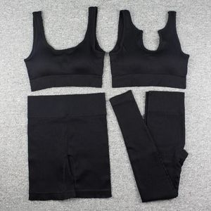 Conjuntos ativos 2/3/4 shorts de peças Definir ioga com nervuras sem costura feminina