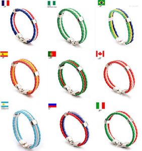 Charm Bracelets Fashion Russia Spain France Brazil Flag Leather Team Bracelet Men High Quality Football Fans Couples Gift JewelryC5928218