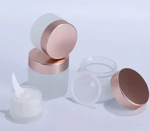 Förvaringsflaskor Est Frosted Glass Jars Cream Round Form Cosmetic Containers med Rose Gold Cap för ansiktsmakeup Packing SN64