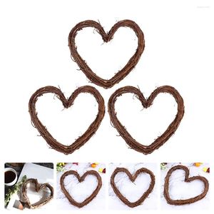 Decorative Flowers 3pcs Christmas Heart Shape Rattan Twig Grapevine Shaped Garland Hanging Wreaths Window Door Decor DIY Craft