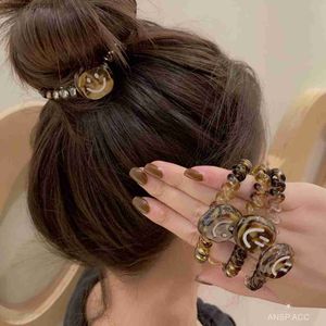 Hair Rubber Bands Cartoon Leopard Face Phone Line Elastic Hair Bands Rubber Bands Fashion Amber Color Nylon Telephone Hair Rope Headband Y240417
