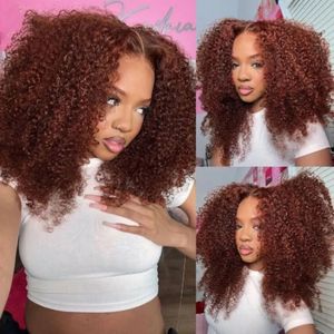 Mogolian Reddish Brown Jerry Curly 13x4 Spets Front Wig 250%Remy Human Hair Wigs Kinky Curly Glueless HD Transparent Spets Frontal Wig Wig