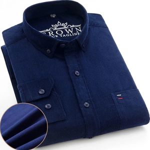 100% bomull plus storlek 7xl corduroy skjorta mens avslappnad lång ärm regelbunden passform affärsklänningskjortor för manlig bekväm ficka 240403