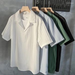 Męski Polos Style Korea Silk Silk Polo Shirt męs Mens Lose Kolor Lapel z krótkim rękawem V-dół Szybki suchy koszulka