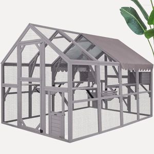 Cat Carriers Large Catio Outdoor Enclosures Wooden House With Sleeping Houses Bridges Walks UV Proof Cover 74" H 110" L