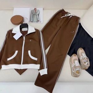 women set designer suit fashion casual sports Suit stand-up cardigan short sweater high-waisted wide-leg pants two-piece Set