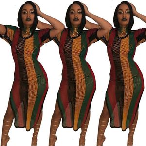 Spring Clothes Womens Sexy Multi Color Mesh Stripes Dress