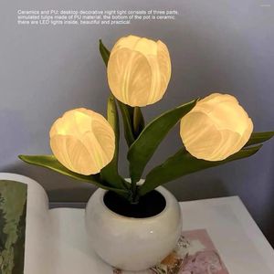 Night Lights Tulip Flower Light Soft Bedside LED Lamp Table Desk Bedroom Decor Battery Powered