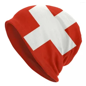 ベレー帽スイススイスの旗頭蓋骨男性のためのビーニーキャップユニセックスヒップホップ冬ウォームニットハットアダルトボンネットハット