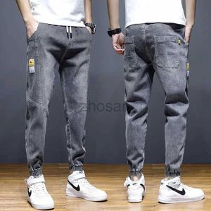 Erkek kot pantolonlar rahat sıska orta bel rahat düz elastiklik klasik stil mavi denim pantolonlar erkek gri pantolon d240417