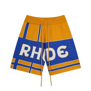 Rhude Short Designer Short Rhude MensTシャツグリーンRhudeレターミックスカラージャクアードニットショーツウール膝の長さrhudeビーチパンツ高品質778