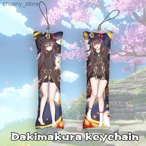 Keychains Lanyards 4x12Cmgenshin Impact Dakimakura Keychain Charakter Hutao Schlüsselkette Doppelseitige Mini -Telefon Ornament CPSplay Anime Keychain Y240417