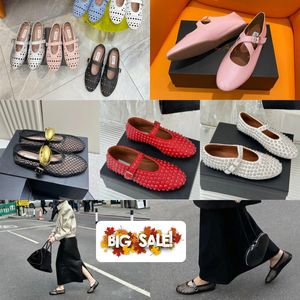 With Box Designer Sandal ballet slipper slider flat dressing shoes dancing Women round toe Rhinestone Boat shoes riveted buckle shoes size 35-40