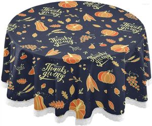 Table Cloth Happy Autumn And Thanks Giving Printed Lace Round Tablecloth 60 Inch Cover For Home Decor Party Kitchen Picnic