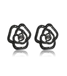 Full Diamond Exaggerated Nightclub Big Earrings Black Roses Retro Flower Stud Earrings European and American Earrings7214055