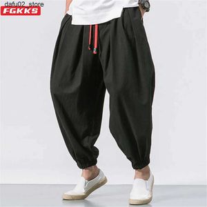 Men's Pants FGKKS mens loose harem pants autumn Chinese linen overweight sports pants high-quality casual brand mens Trousers Q240417