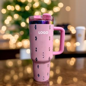 Designer 40oz muggar tumlare färgglada regnbåge gammal blomma isolerade tumlers lock halm rostfritt stål kaffetermos cup med logotyp