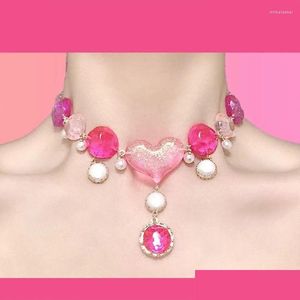 Chokers Choker Halskette für Frauen Babi Pink Herz Y2K Accessoires Kpop Schmuck Damen der Ozean Halsketten Drop Lieferung Anhänger Dh2il