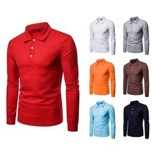 Men's Polos Men's Spring and Autumn Solid color Long-sleeved Lapel T-shirt Thin European Size Long-sleeved Polo Shirt 230524