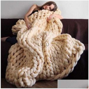 Blankets Fashion Chunky Merino Wool Blanket Thick Big Yarn Roving Knitted Winter Warm Throw Sofa Bed Drop Delivery Home Garden Textile Otabi