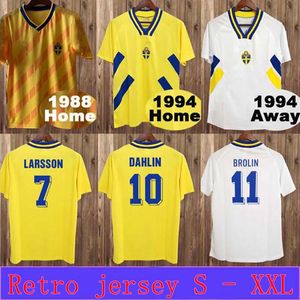 1994 Sweden Larsson Mens Soccer Jerseys seleção nacional Retro Dahlin Brolin Ingesson 1988 Casa Amarelo Afaste Branco Adulto Camisas Uniformes