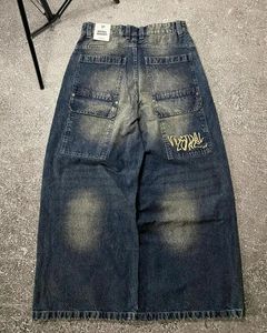 Jeans masculinos Harajuku Marca moderna versátil calças retas de perna larga Men com cintura alta masculina de tamanho grande Y2K Logo Casual Troushers Women