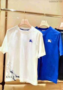 패션 럭셔리 Buurberlyes 여성용 남자 남자 남자 남자 새로운 블루 라벨 승마 기사 자수 둥근 목 목록 셔츠 고품질 오리지널 1TO1 브랜드 로고