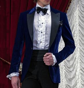 Blue Velvet Wedding Groomsmen Tuxedos Groom Wear 2018 Black Peaked Lapeel Two Piece Business Men Suits Jaqueta calças WAIS9979080